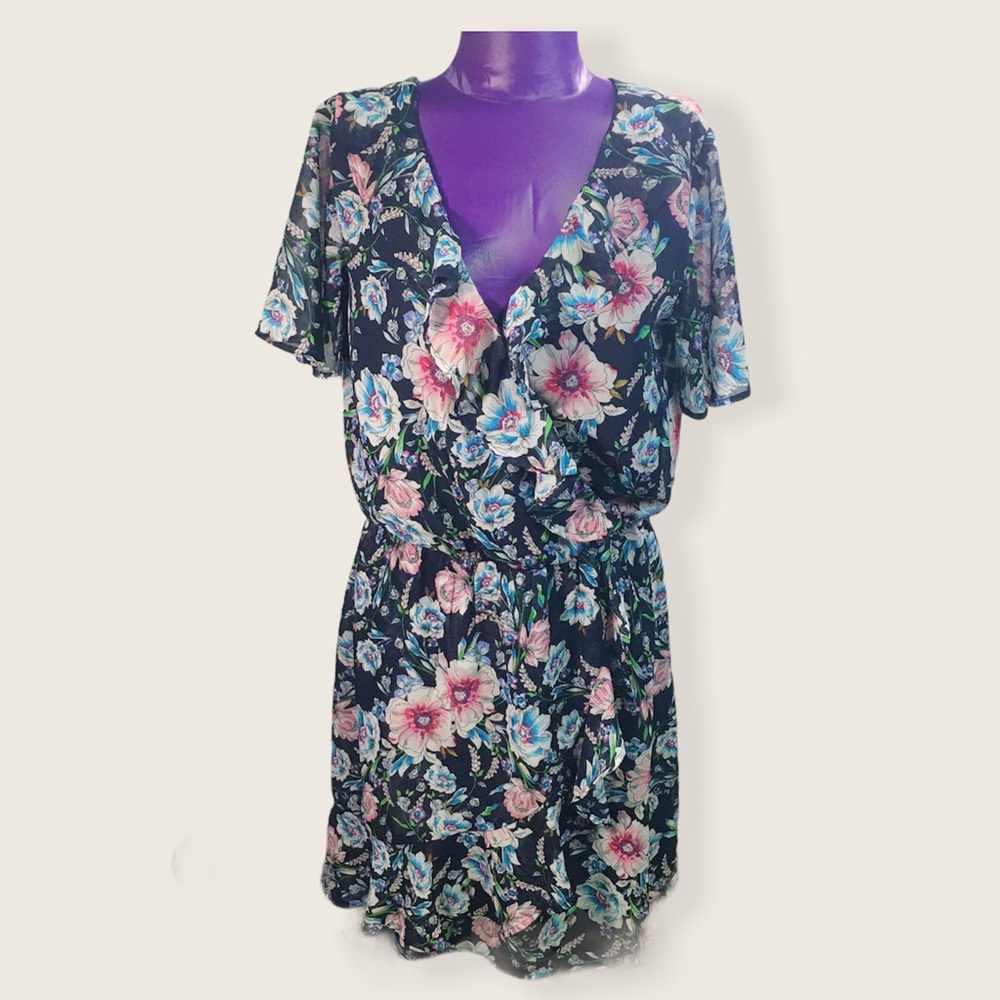 Maurices black floral flutter summer dress S